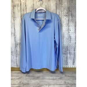 MAELREG Men's Blue Performance Long-Sleeve Polo Shirt Size Large
